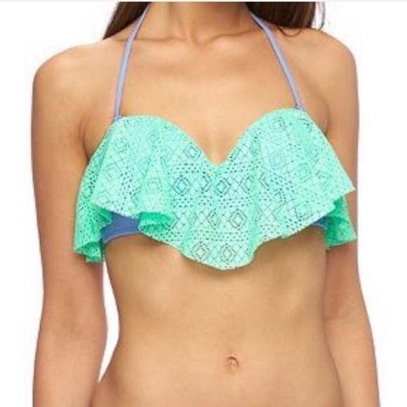 Crochet detail flounce hem bandeau bikini top size M - Picture 1 of 3